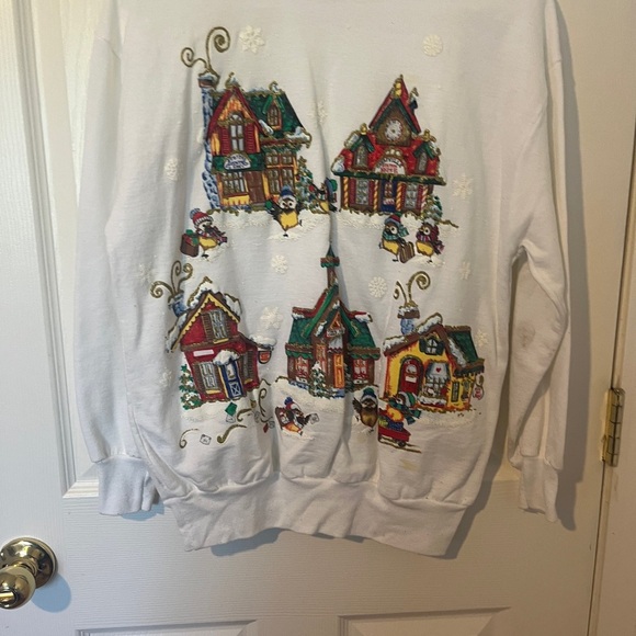 The Cutest Vintage 80s Christmas/Holiday Cottage Sweatshirt Small By Nutcracker - Picture 6 of 7